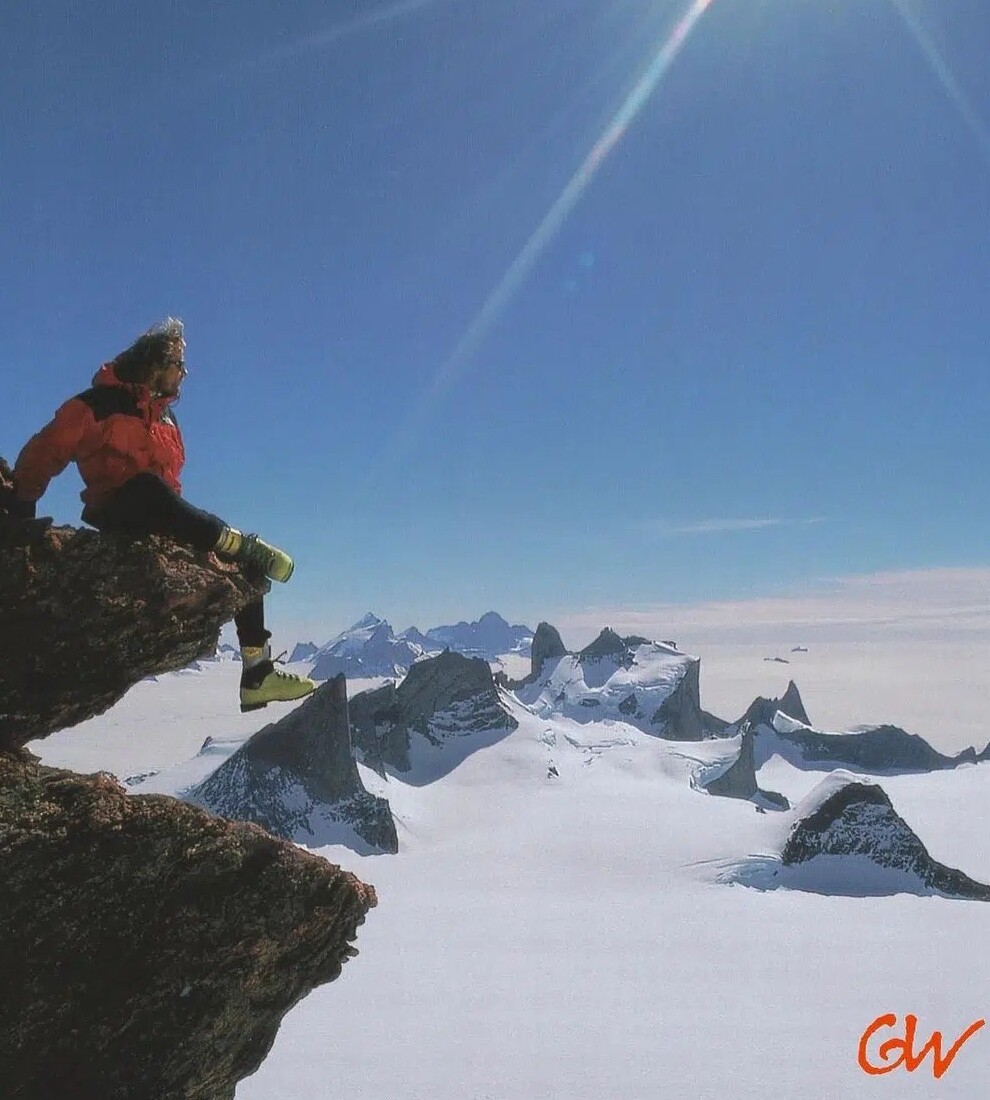 A climber sitting on a ledge